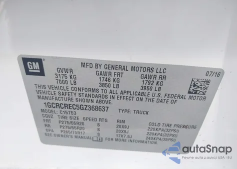 2016 Chevrolet Silverado 1500 1Lt from USA, damaged, VIN 1GCRCREC5GZ368637